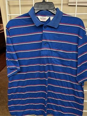 Vintage 90’s Action (Brand) Striped Knit Polo Shirt Men’s Size XL Red White Blue